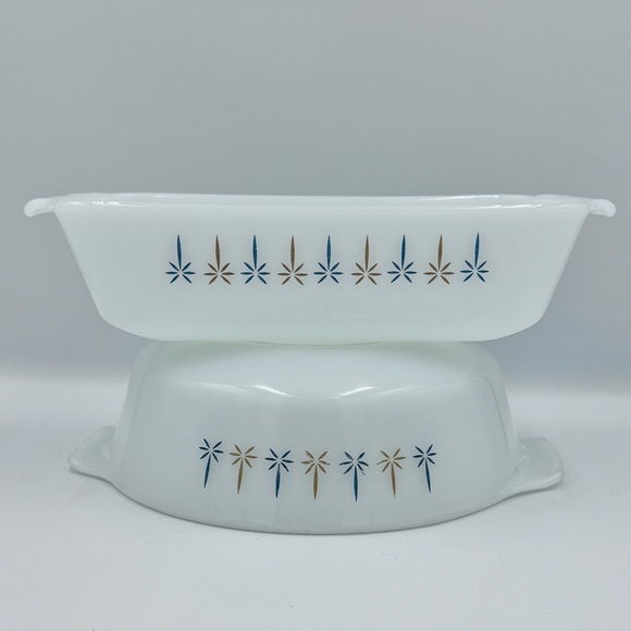 Anchor Hocking Fire King MCM Candle Glow White Glass 2pc Set - Picture 2 of 7